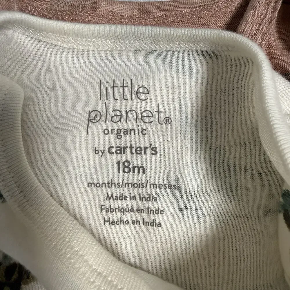 Little Planet Organic Cotton 3pc Bodysuit 18 Months Dinosaur Stripes Grey